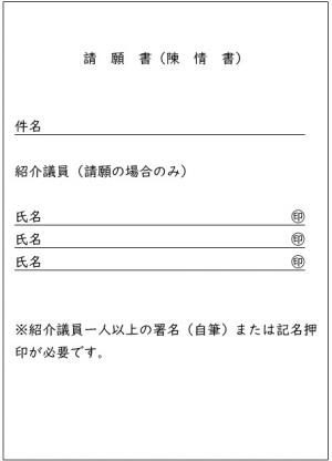 請願（陳情）の様式（表紙１ページ目）