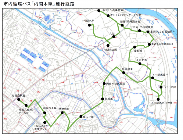 市内循環バス内間木線運行経路図