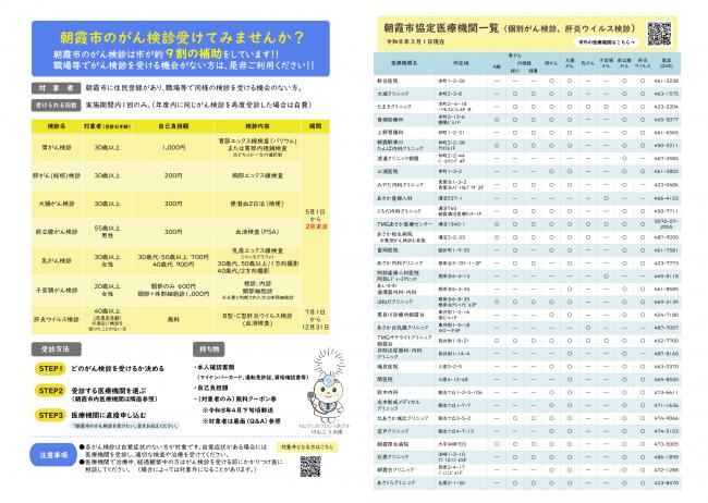 朝霞市個別がん検診チラシ（裏）