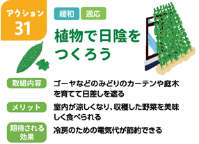 ゼロカーボン39アクションの中の、アクション31植物で日陰をつくろう、を説明した画像